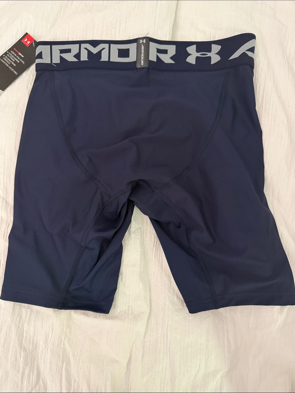 Under Armour Navy Compression Shorts with Gray Logos - Picture 3 of 6
